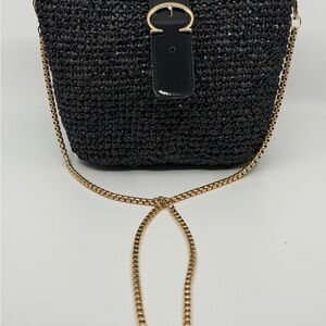 Black Woven Crossbody Bag with Gold Chain Strap handmade